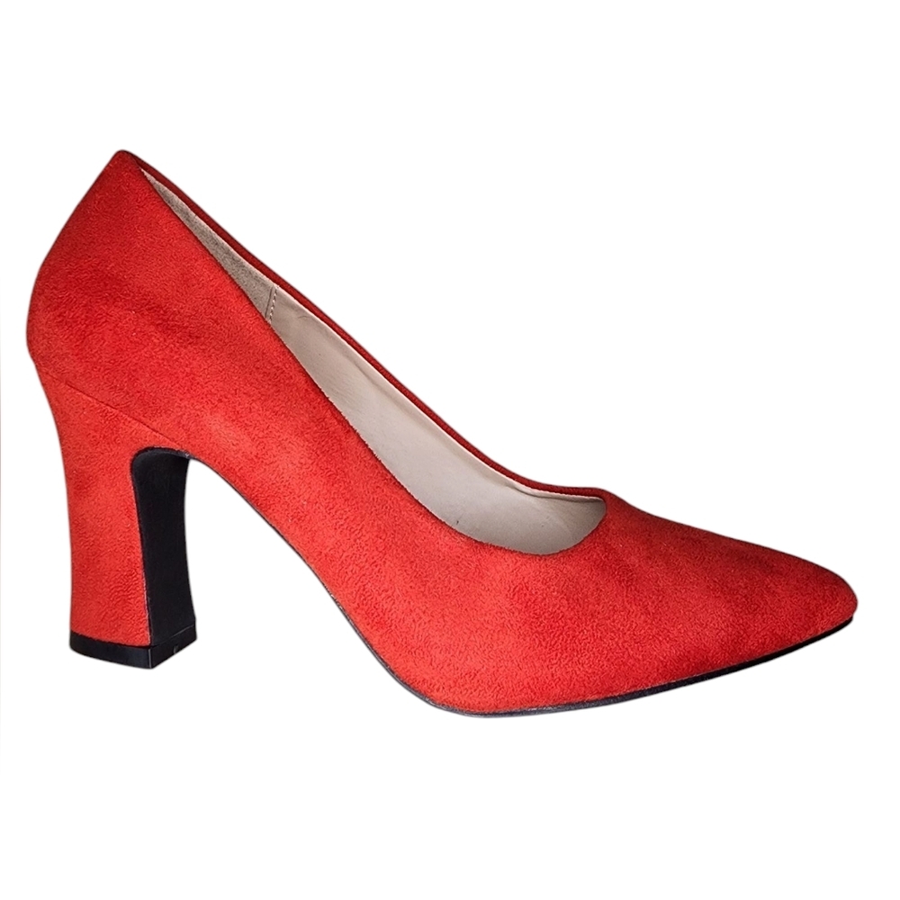 HHTCAL red heels, chunky block heel, pointy toe, size 8